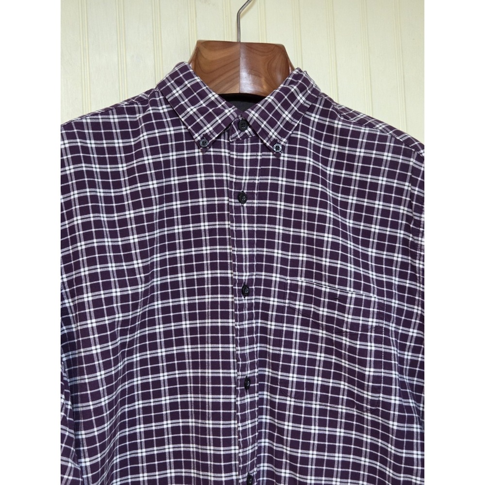 John Bartlett Consensus‎ Shirt Mens Medium Purple White Plaid Button Down Cotton
